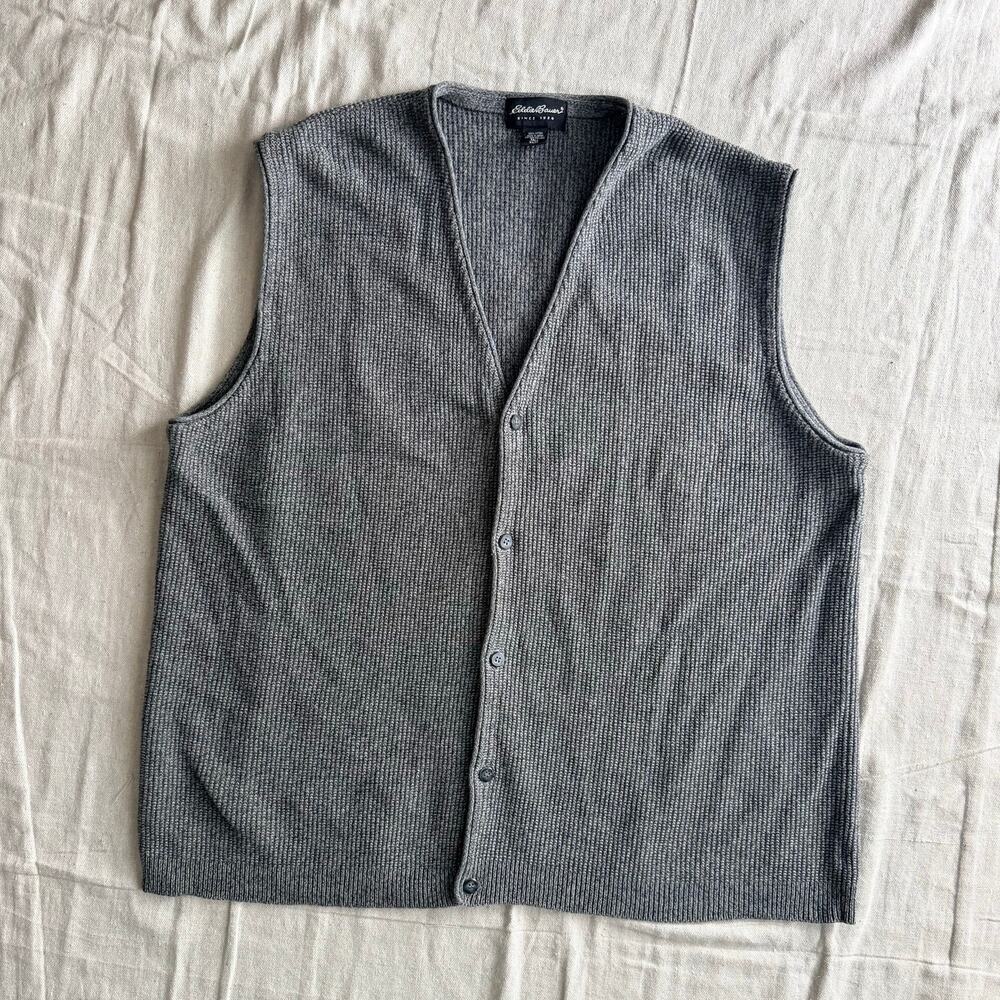 Eddie Bauer Vest Men's XXXL Gray Sweater Ribbed Knit Made in Japan Grandpa VTG